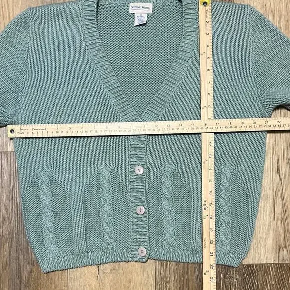 Vtg Ramie Cotton Blend Heavy Cable Knit Cardigan Sz M Preppy Classic Cottage 90s - Picture 6 of 6